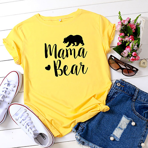 

Women's Mom T shirt Graphic Text Letter Print Round Neck Tops 100% Cotton Basic Basic Top White Black Yellow