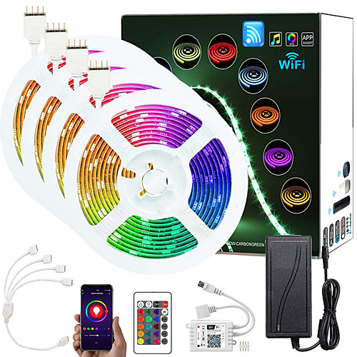 

Upgraded 65.6ft (4x5M) App Intelligent Control Led Strip Lights IR 24 Key WIFI Controller 5050 RGB LED LED Soft light strip with Adapter Kit DC12V