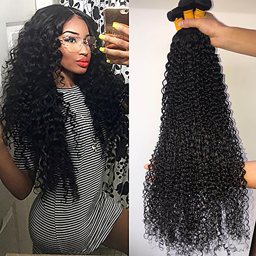 

4 Bundles Hair Weaves Brazilian Hair Kinky Curly Human Hair Extensions Remy Human Hair 100% Remy Hair Weave Bundles 400 g Natural Color Hair Weaves / Hair Bulk Human Hair Extensions 8-28 inch Natural