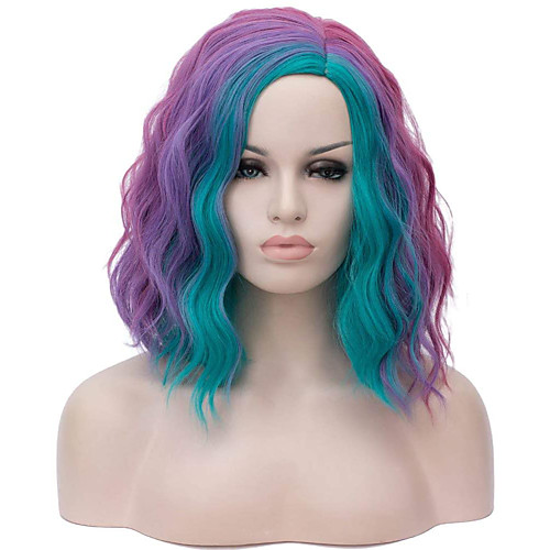 

halloweencostumes Synthetic Wig Curly Wavy Short Bob Wig Purple / Pink / Blue Black / White Rainbow Rainbow Synthetic Hair 14 inch Women's Cosplay Creative Party Mixed Colored Wigs Colorful Wigs
