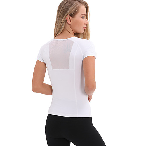 

Women's Yoga Top Patchwork Mesh Panels Fashion White Black Pink Nylon Mesh Fitness Gym Workout Running T Shirt Short Sleeve Sport Activewear 4 Way Stretch Comfort Moisture Wicking Quick Dry Breathable