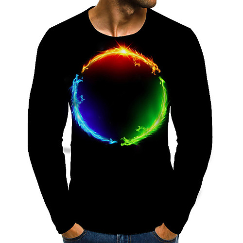 

Men's T shirt Graphic Flame Plus Size Print Long Sleeve Daily Tops Basic Exaggerated Rainbow