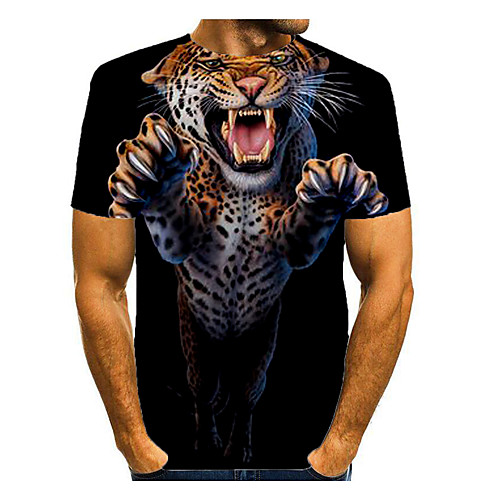 

Men's T shirt Graphic Animal Print Short Sleeve Daily Tops Basic Black