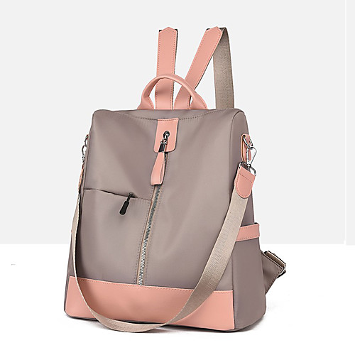 

Women's Oxford Cloth School Bag Rucksack Commuter Backpack Large Capacity Waterproof Zipper Color Block Daily Outdoor Backpack Wine Black Khaki Dark Gray