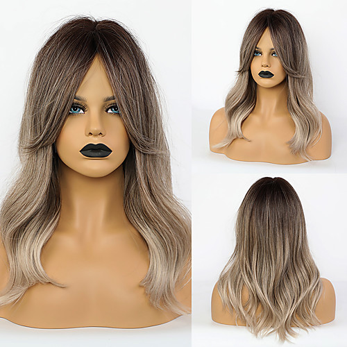 

Synthetic Wig Body Wave With Bangs Wig Medium Length Ombre Grey Synthetic Hair 20 inch Women's Simple Fashionable Design Women Dark Gray