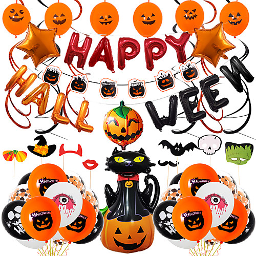 

Party Balloons 66 pcs Pumpkin Spiders Bat Party Supplies Latex Balloons Banner Boys and Girls Party Decoration 10-18inch for Party Favors Supplies or Home Decoration