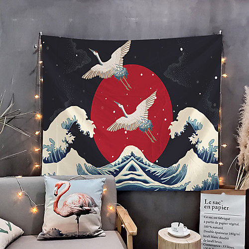 

Japanese Painting Style Ukiyo-e Wall Tapestry Art Decor Blanket Curtain Hanging Home Bedroom Living Room Decoration Crane Wave Sun