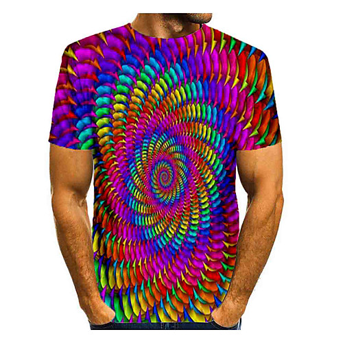 

Men's T shirt Rainbow Graphic Optical Illusion Print Short Sleeve Daily Tops Basic Rainbow