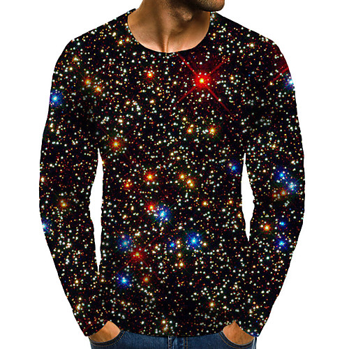 

Men's T shirt Galaxy Graphic Plus Size Print Long Sleeve Daily Tops Basic Exaggerated Rainbow