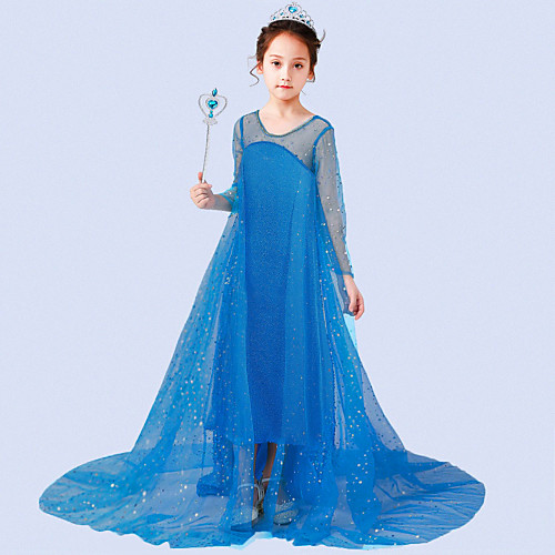 

Princess Elsa Dress Flower Girl Dress Girls' Movie Cosplay A-Line Slip Vacation Dress White Blue Dress Children's Day Masquerade Tulle Sequin Cotton