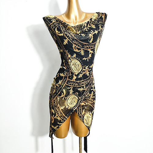 

Latin Dance Dress Pattern / Print Split Joint Women's Training Performance Sleeveless Mesh