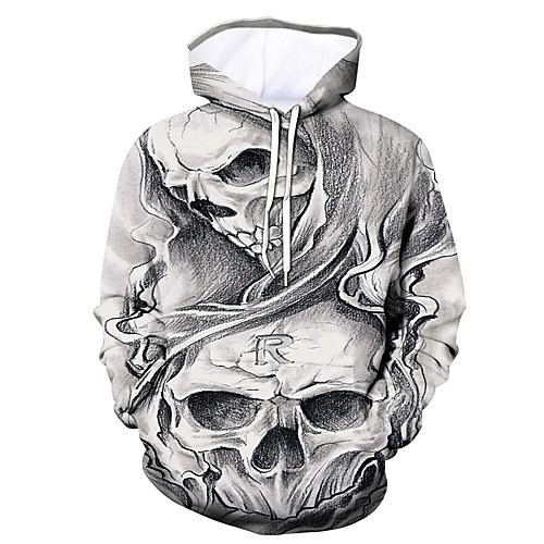 

Men's Hoodie Graphic 3D Skull Halloween Daily Going out 3D Print Hoodies Sweatshirts Gray
