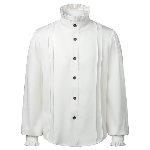 

Men's Shirt Solid Colored Pleated Ruffle Long Sleeve Party Tops Elegant Vintage White Black / Halloween
