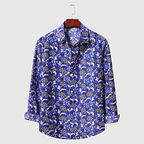 

Men's Shirt Floral Print Long Sleeve Party Tops Tropical Blue Red Yellow