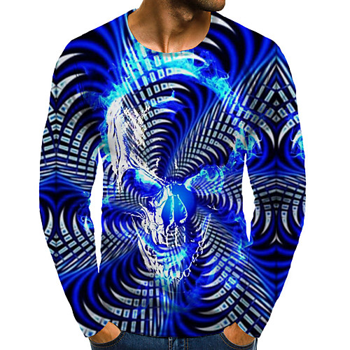 

Men's T shirt Graphic Skull Plus Size Print Long Sleeve Daily Tops Basic Exaggerated Rainbow