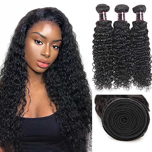 

3 Bundles Hair Weaves Indian Hair Kinky Curly Human Hair Extensions Remy Human Hair 100% Remy Hair Weave Bundles 300 g Natural Color Hair Weaves / Hair Bulk Human Hair Extensions 8-28 inch Natural