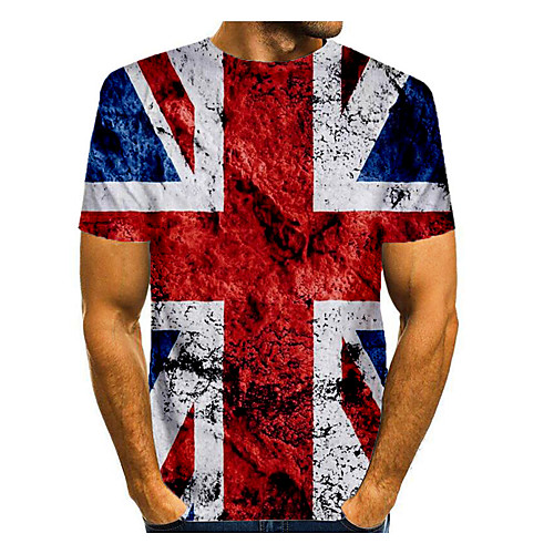 

Men's T shirt Graphic National Flag Print Short Sleeve Daily Tops Basic Navy Blue