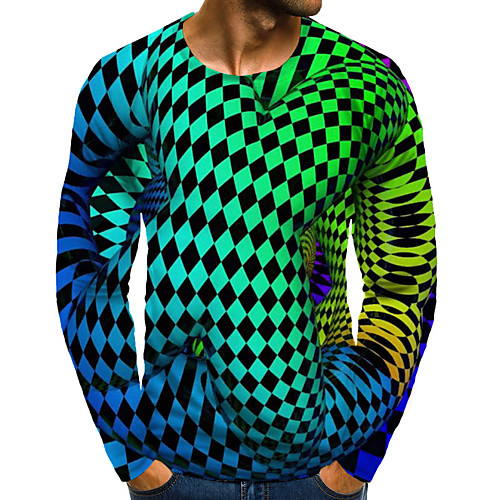 

Men's T shirt Graphic Plus Size Print Long Sleeve Daily Tops Basic Exaggerated Rainbow