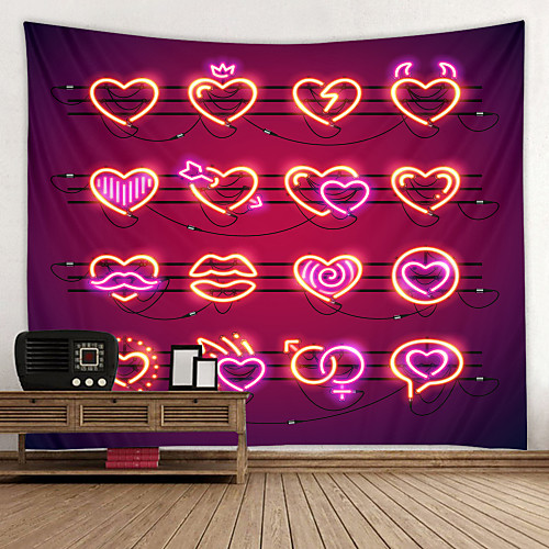 

Valentine's Day Wall Tapestry Art Decor Blanket Curtain Hanging Home Bedroom Living Room Decoration Heart Neon Light