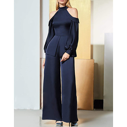 

Jumpsuits Minimalist Elegant Wedding Guest Prom Dress Halter Neck Long Sleeve Floor Length Spandex with Sleek Draping 2021