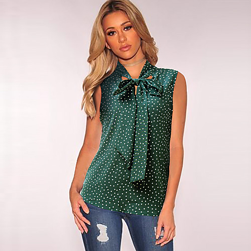 

Women's Blouse Shirt Polka Dot Print Knotted Halter Neck Tops Basic Top Green