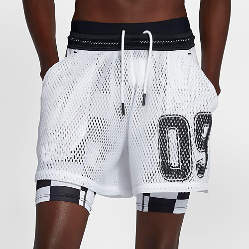 

Men's Running Shorts Athleisure Bottoms 2 in 1 Drawstring Mesh Fitness Gym Workout Performance Running Training Breathable Quick Dry Soft Normal Sport White Black / Micro-elastic