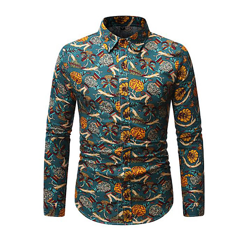 

Men's Shirt Graphic Print Long Sleeve Daily Tops Hawaiian Rainbow