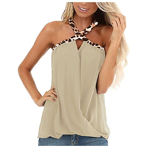 

Women's Tank Top Leopard Cheetah Print Halter Neck Tops Sexy Basic Top Black Wine Green