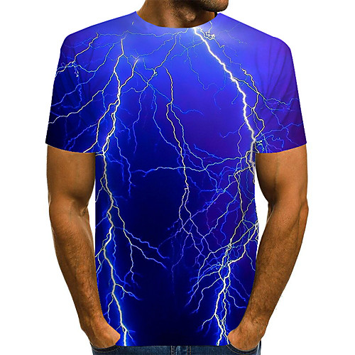 

Men's T shirt Graphic Abstract Print Short Sleeve Daily Tops Basic Exaggerated Blue