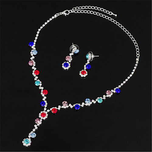 

Women's AAA Cubic Zirconia Stud Earrings Choker Necklace Bridal Jewelry Sets Tennis Chain Mini Stylish Luxury Earrings Jewelry Purple / Red / Green For Party Wedding Engagement 1 set
