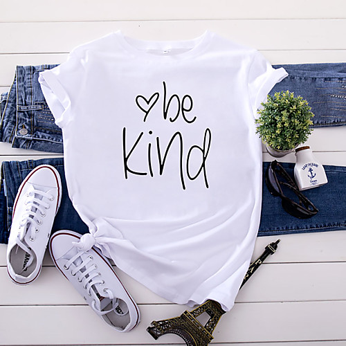 

Women's Be kind T-shirt Letter Print Round Neck Tops 100% Cotton Basic Basic Top White Yellow Blushing Pink