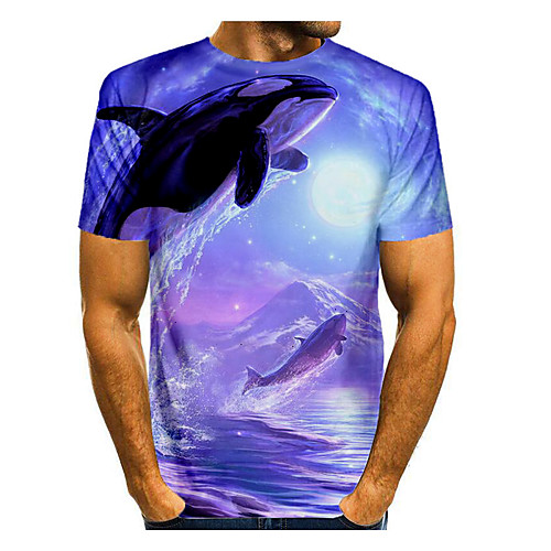 

Men's T shirt Graphic Animal Print Short Sleeve Daily Tops Basic Purple