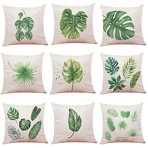 

1 Set of 9 pcs Botany Series Decorative Linen Throw Pillow Cover 18 x 18 inches 45 x 45 cm
