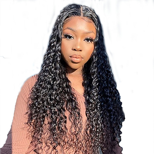

Human Hair Lace Front Wig Free Part style Brazilian Hair Curly Black Wig 130% Density with Baby Hair Natural Hairline For Black Women 100% Virgin 100% Hand Tied Women's Long Human Hair Lace Wig