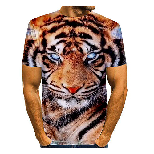 

Men's T shirt Graphic Animal Print Short Sleeve Daily Tops Basic Yellow