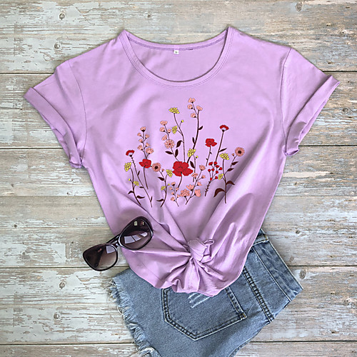 

Women's T-shirt Graphic Prints Letter Print Round Neck Tops 100% Cotton Basic Basic Top White Black Purple