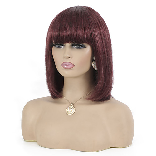 

Remy Human Hair Wig Short Natural Straight Pixie Cut Burgundy Best Quality Capless Brazilian Hair Women's Dark Wine 10 inch