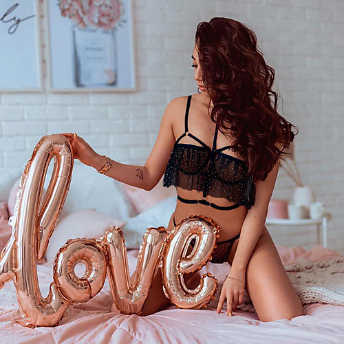 

Women's Mesh Print Suits Nightwear Galaxy Black M L XL / Strap