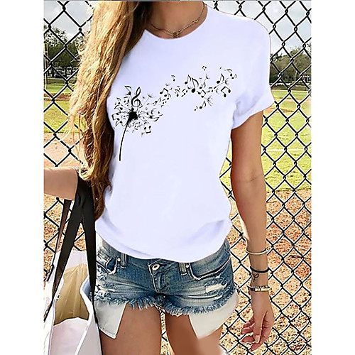 

Women's T shirt Butterfly Graphic Prints Round Neck Tops 100% Cotton Basic Top Cat White Blue