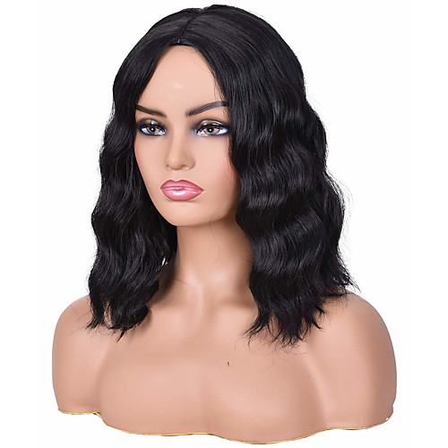 

Synthetic Wig Curly Weave Bob Middle Part Wig Medium Length Black Synthetic Hair 12 inch Women's Party New Arrival Fashion Black