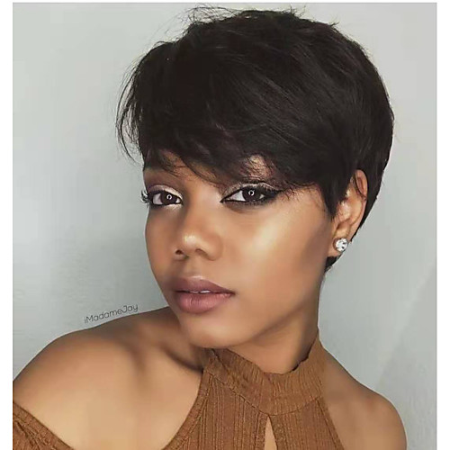 

Remy Human Hair Wig Short Natural Wave Pixie Cut Natural Women Sexy Lady New Capless Peruvian Hair Women's Natural Black #1B 6 inch