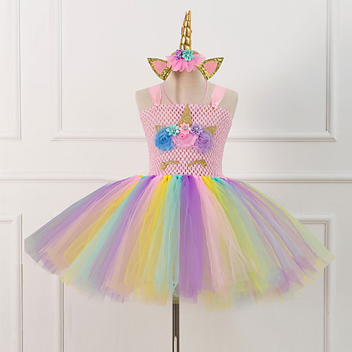 

Unicorn Dress Girls' Movie Cosplay Vacation Dress New Year's White Pink Dress Headwear Christmas Halloween Carnival Polyester / Cotton Polyester