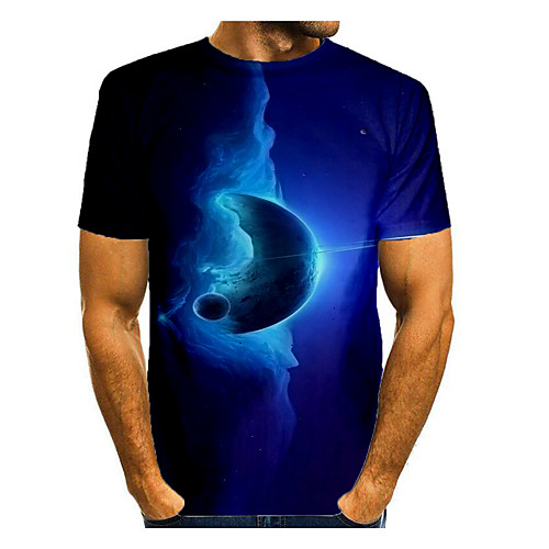 

Men's T shirt Graphic Print Short Sleeve Daily Tops Basic Blue