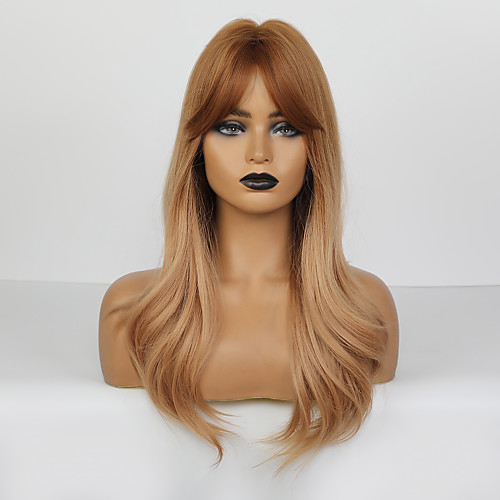 

Synthetic Wig Body Wave Deep Wave Layered Haircut Deep Parting Wig Long Rose Gold Synthetic Hair Kanekalon 18 inch Women's Adorable Ombre Hair Middle Part Blonde