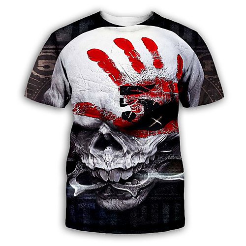 

Men's T shirt Graphic Skull Print Short Sleeve Party Tops Exaggerated Light gray Rainbow