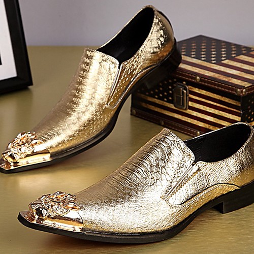 

Men's Loafers & Slip-Ons Dress Shoes Daily Party & Evening Cowhide Handmade Gold Silver Summer