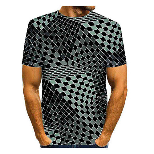 

Men's T shirt Graphic Optical Illusion Abstract Print Short Sleeve Daily Tops Basic Black