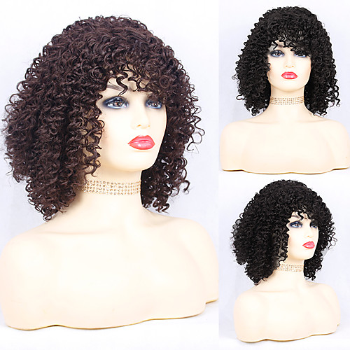 

Synthetic Wig Afro Curly with Baby Hair Wig Medium Length Natural Black Chocolate Synthetic Hair 30~34 inch Women's New Arrival Black Dark Brown