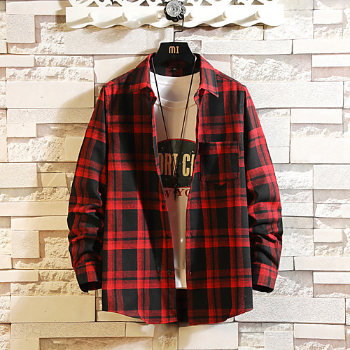 

Men's Shirt Plaid Long Sleeve Daily Tops Basic Red Green Navy Blue