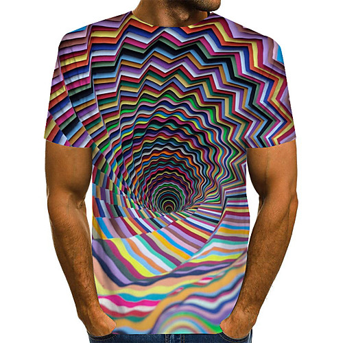 

Men's T shirt Graphic Optical Illusion Plus Size Print Short Sleeve Daily Tops Basic Exaggerated Rainbow